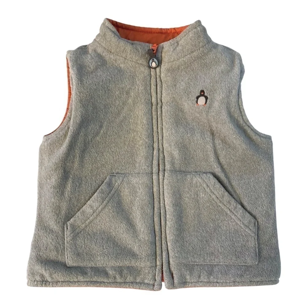 JANIE AND JACK Reversible Puffer Vest 12-18 mo Orange Gray